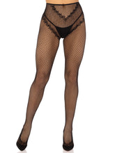 French Cut Crotchless Fishnet Tights With Heart Backseam Black Hosiery